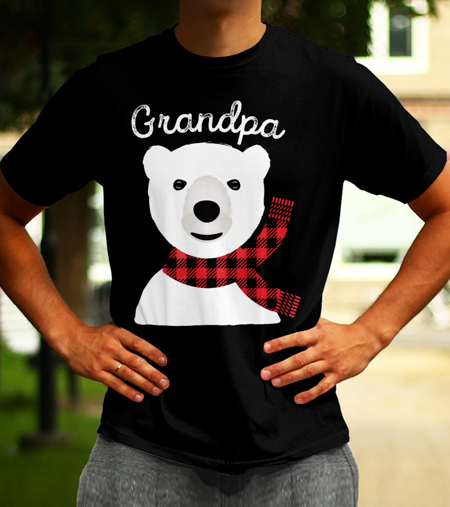 Grandpa Christmas Bear With Red Plaid Scarf Family Matching T-Shirt