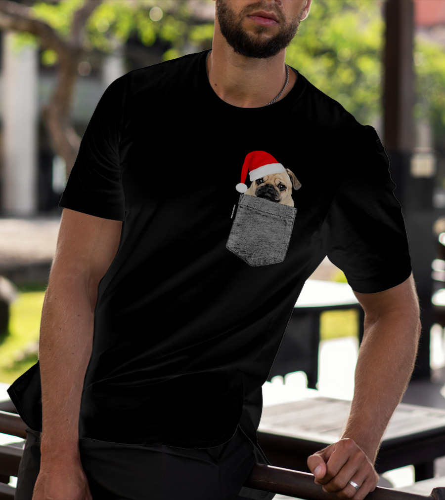 Dog In Your Pocket Pug Santa Hat T-Shirt