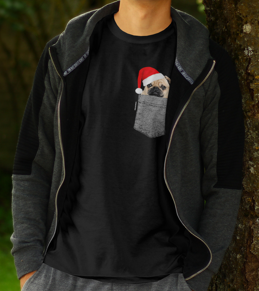 Dog In Your Pocket Pug Santa Hat T-Shirt