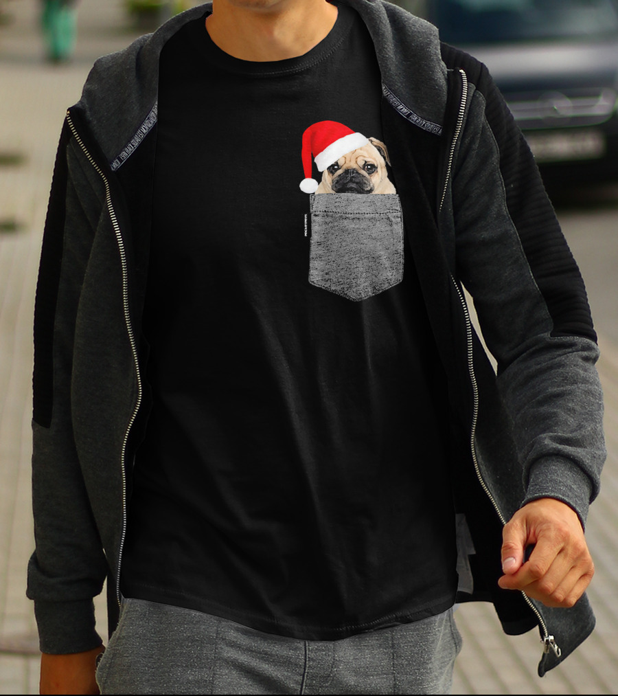 Dog In Your Pocket Pug Santa Hat T-Shirt