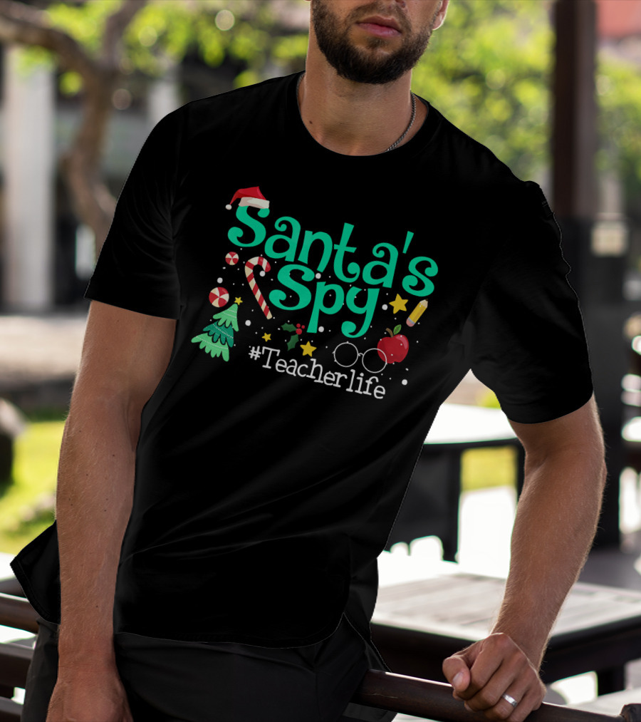 Santa's Spy #Teacherlife Christmas Icons T-Shirt