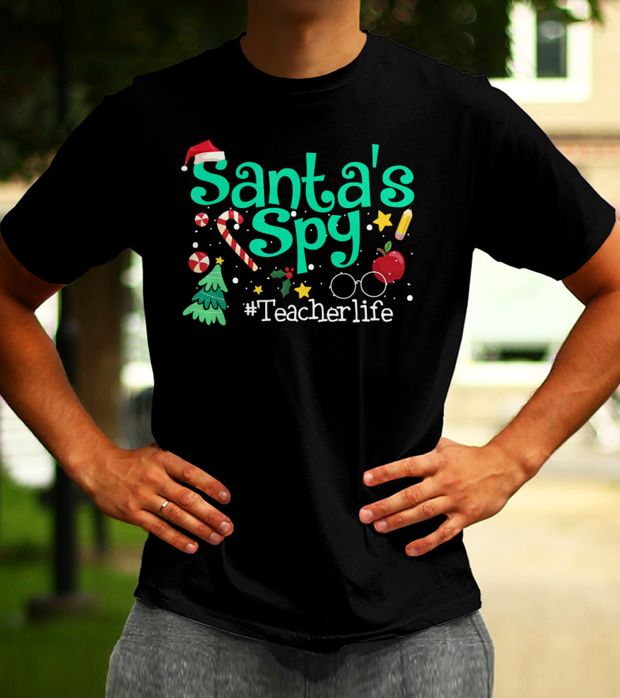 Santa's Spy #Teacherlife Christmas Icons T-Shirt