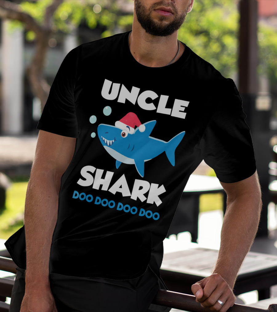 Uncle Shark Doo Doo Doo Doo Christmas Shark Santa Hat T-Shirt