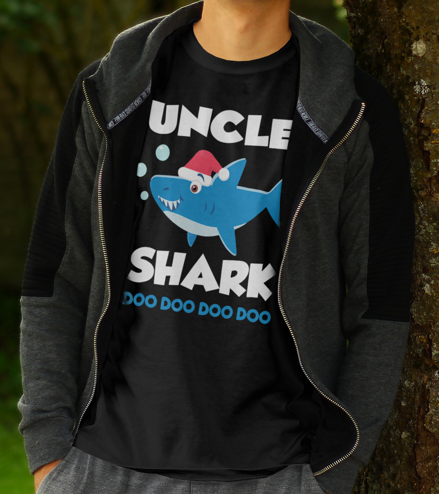 Uncle Shark Doo Doo Doo Doo Christmas Shark Santa Hat T-Shirt