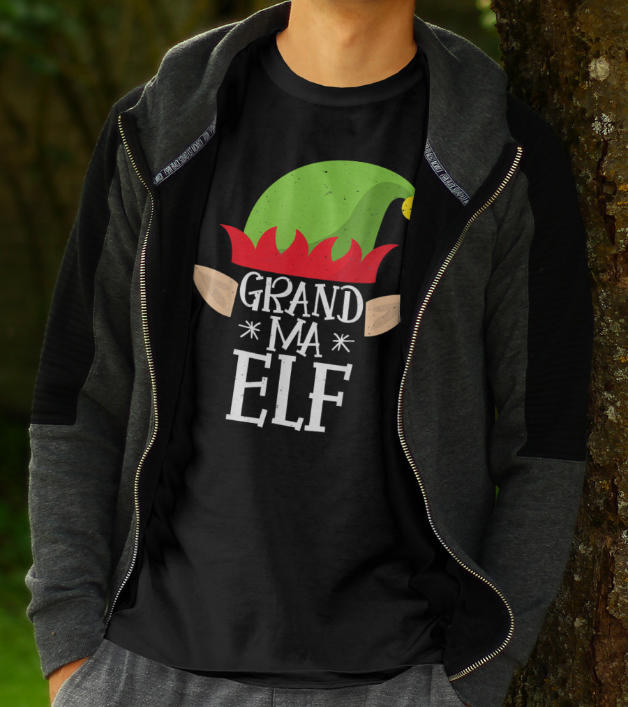 Grandma Elf Funny Christmas Family Match Hat Ears Holiday T-Shirt