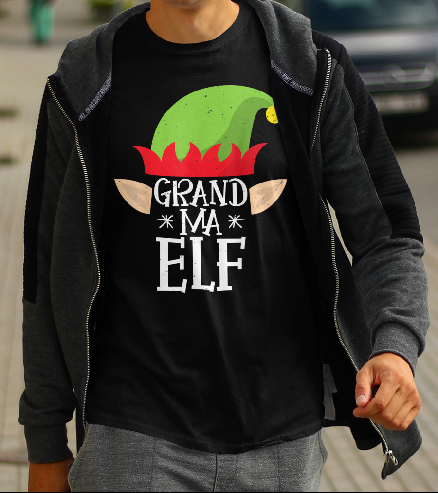 Grandma Elf Funny Christmas Family Match Hat Ears Holiday T-Shirt