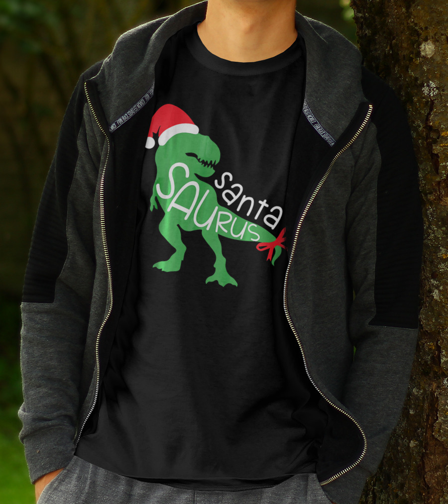 T Rex Dinosaur Santa Saurus Merry Funny Christmas Hat T-Shirt