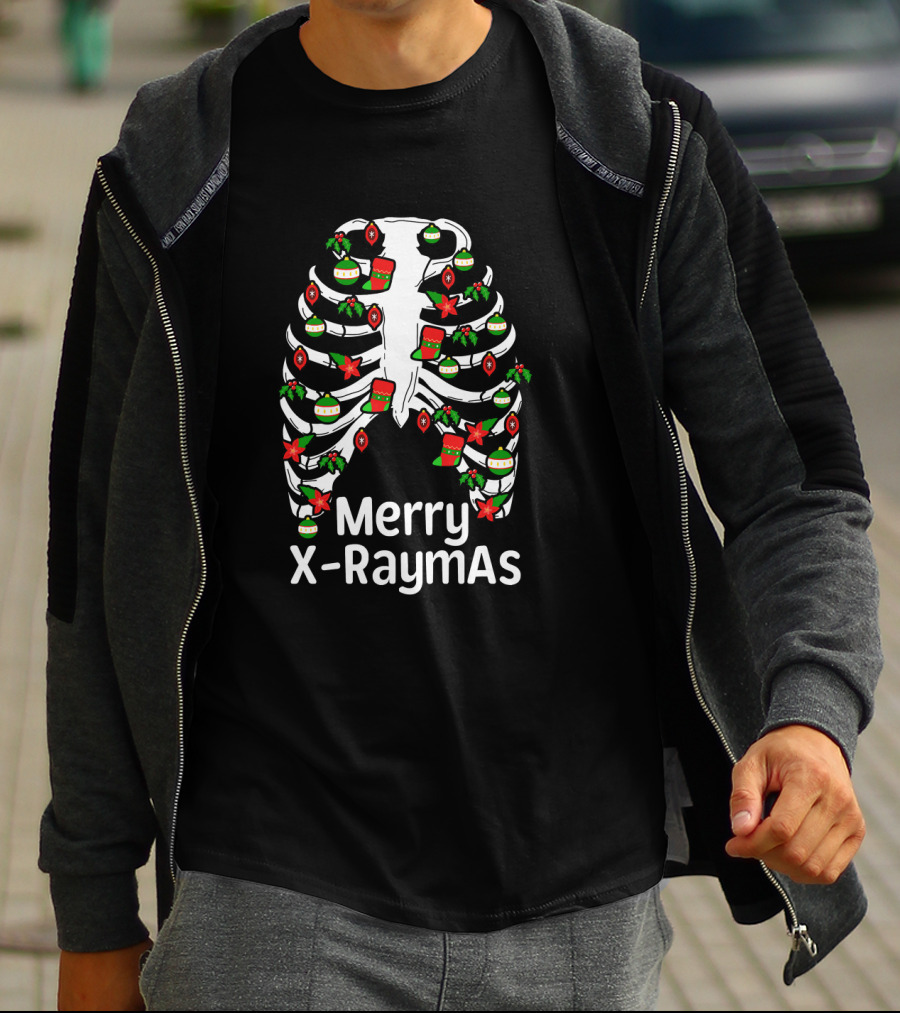 Merry X RaymAs Radiologist Christmas Skeleton Humor T-Shirt