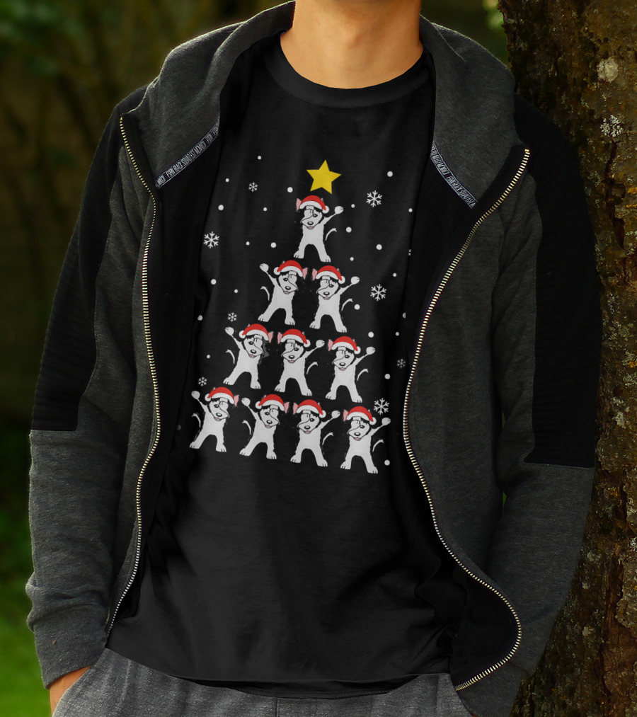 Dabbing Huskies Christmas Xmas Dab Santa Hat Snowflakes Tree Star T-Shirt