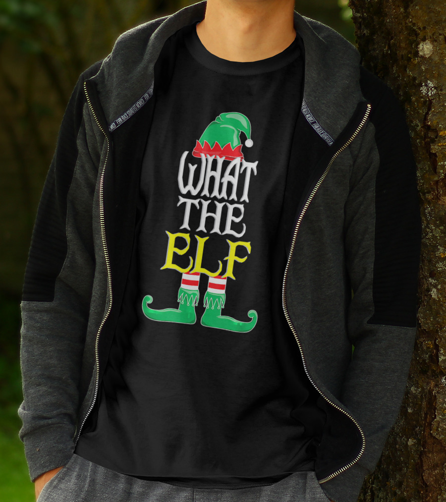 WHAT THE ELF Funny Christmas Elf Hat And Shoes T-Shirt