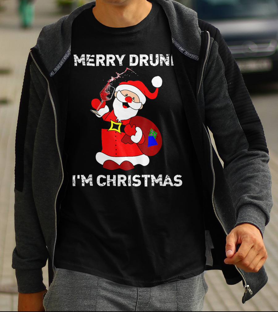 Merry Drunk I'm Christmas Santa With Wine T-Shirt