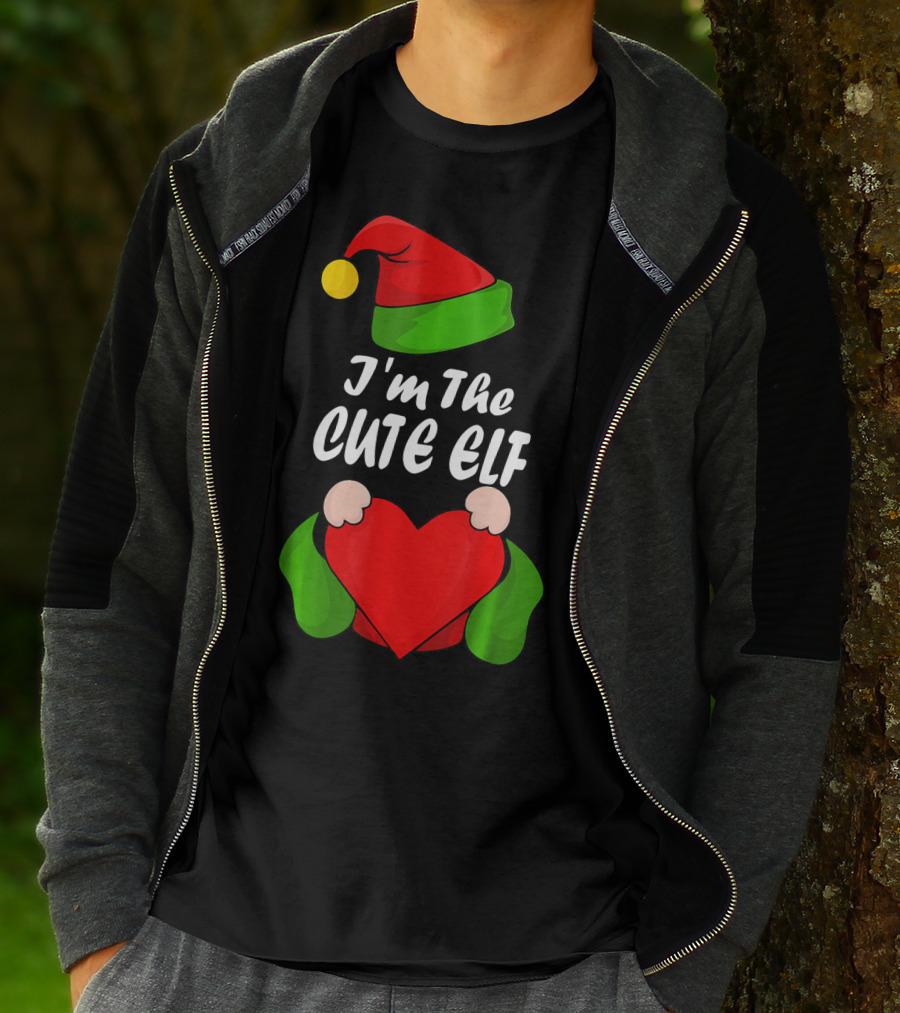 I'm The Cute Elf Red Heart Christmas Hat T-Shirt