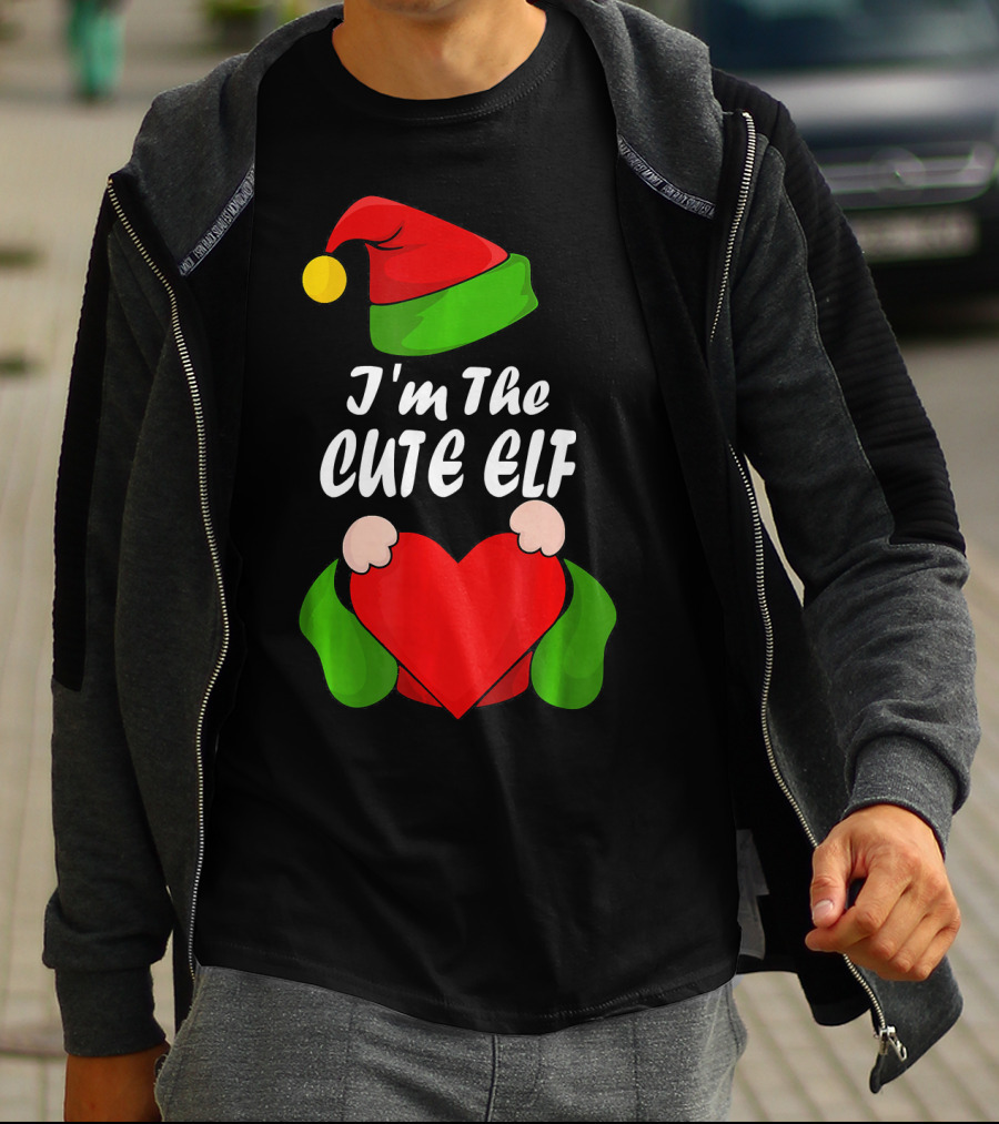 I'm The Cute Elf Red Heart Christmas Hat T-Shirt