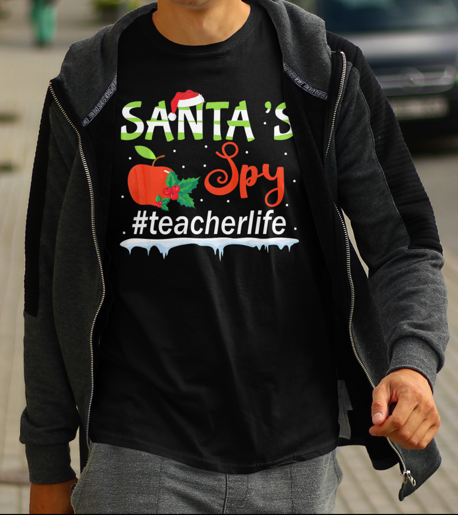 Santa's Spy Christmas Apple #TeacherLife T-Shirt