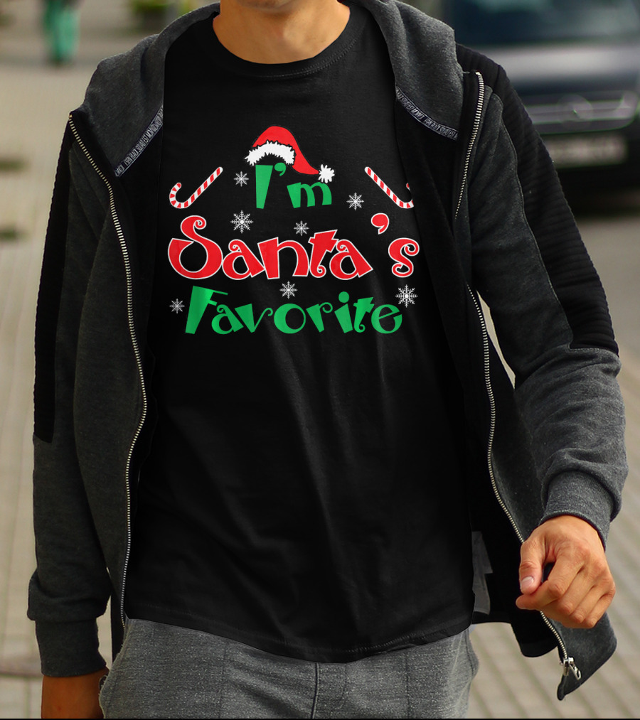 I'm Santa's Favorite Christmas Hat Candy Canes Snowflakes T-Shirt