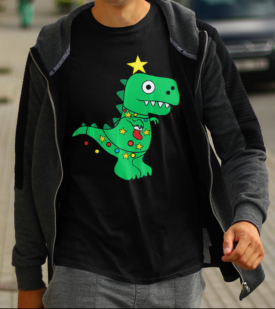 Christmas Dinosaur Rex With Star And Lights T-Shirt