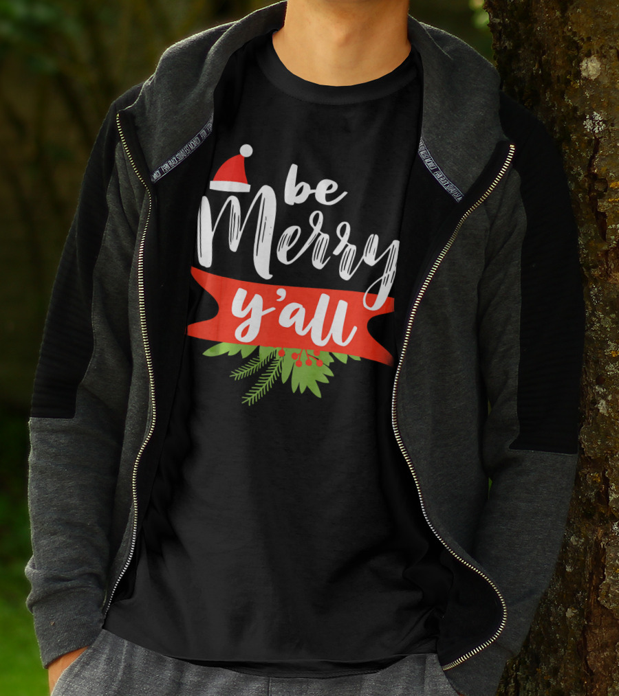 Be Merry Y'all Christmas Santa Hat Holiday Texas T-Shirt
