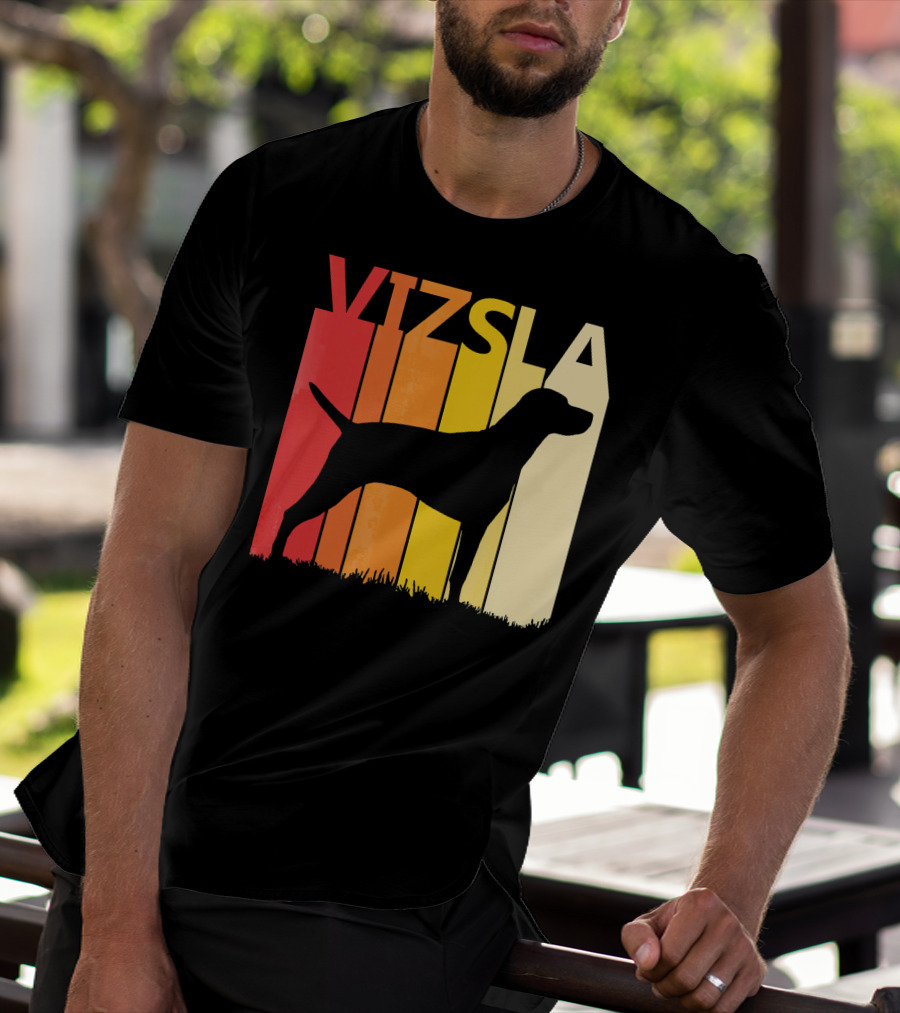 Retro Vizsla Dog Silhouette With Gradient Stripes T-Shirt
