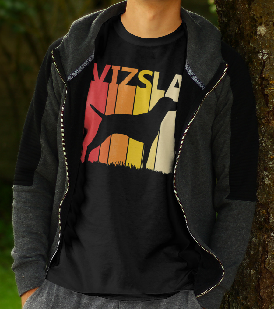 Retro Vizsla Dog Silhouette With Gradient Stripes T-Shirt