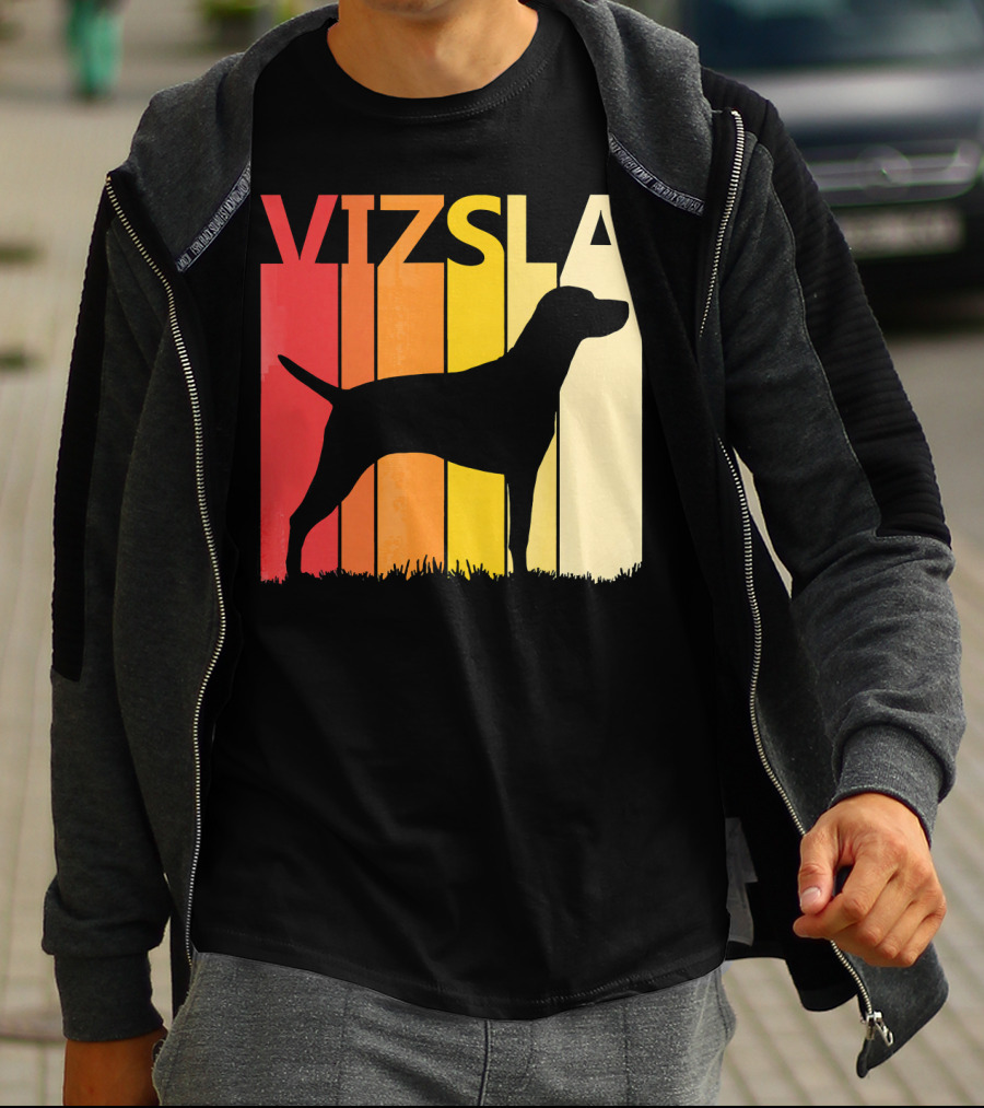 Retro Vizsla Dog Silhouette With Gradient Stripes T-Shirt