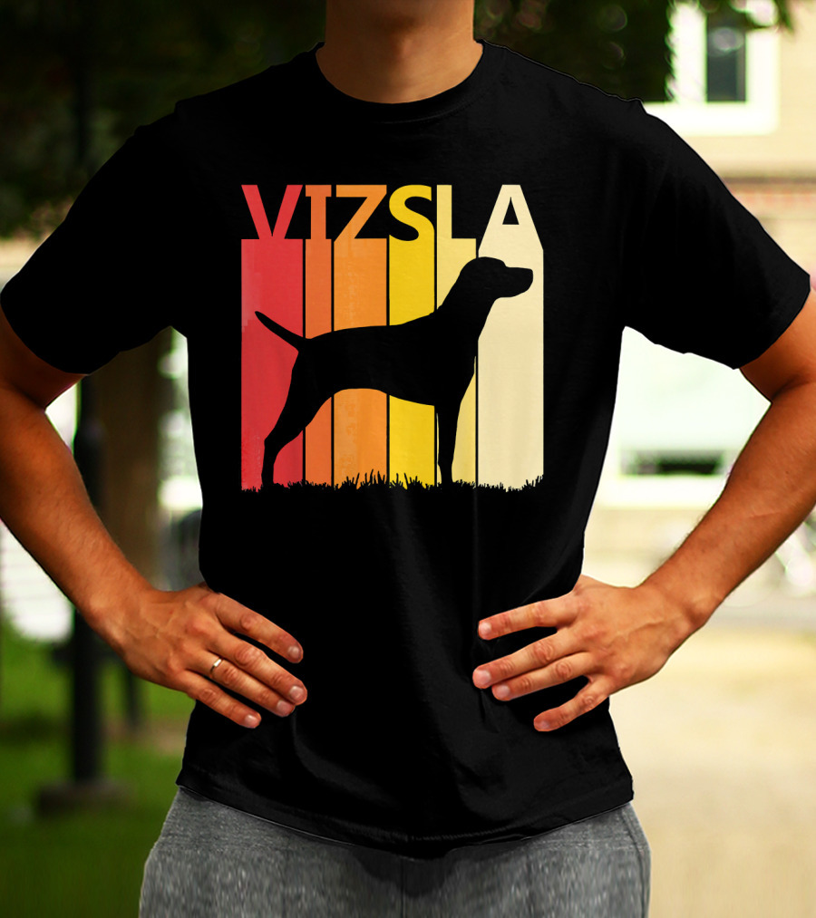 Retro Vizsla Dog Silhouette With Gradient Stripes T-Shirt