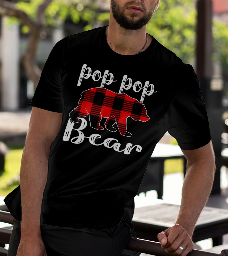 Pop Pop Bear Plaid Christmas Matching Holiday T-Shirt