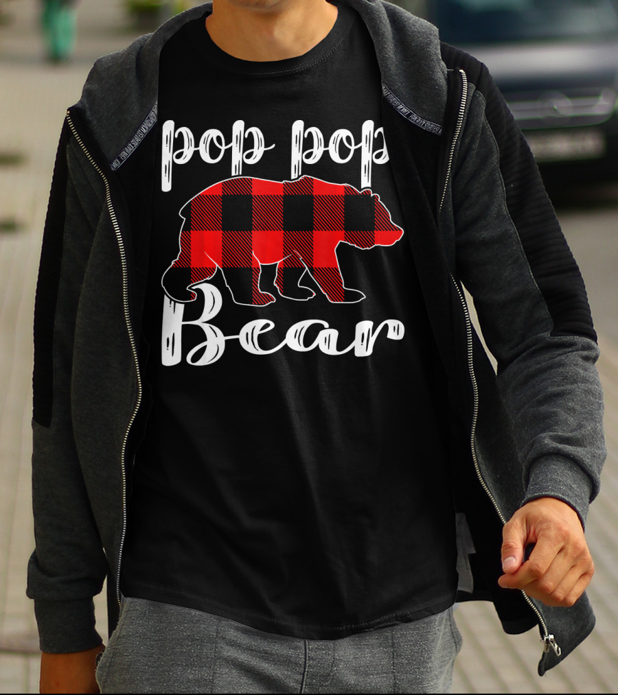 Pop Pop Bear Plaid Christmas Matching Holiday T-Shirt