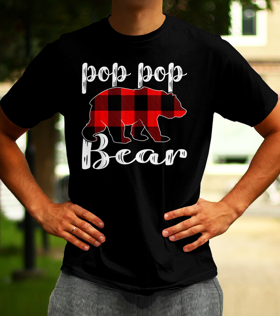 Pop Pop Bear Plaid Christmas Matching Holiday T-Shirt