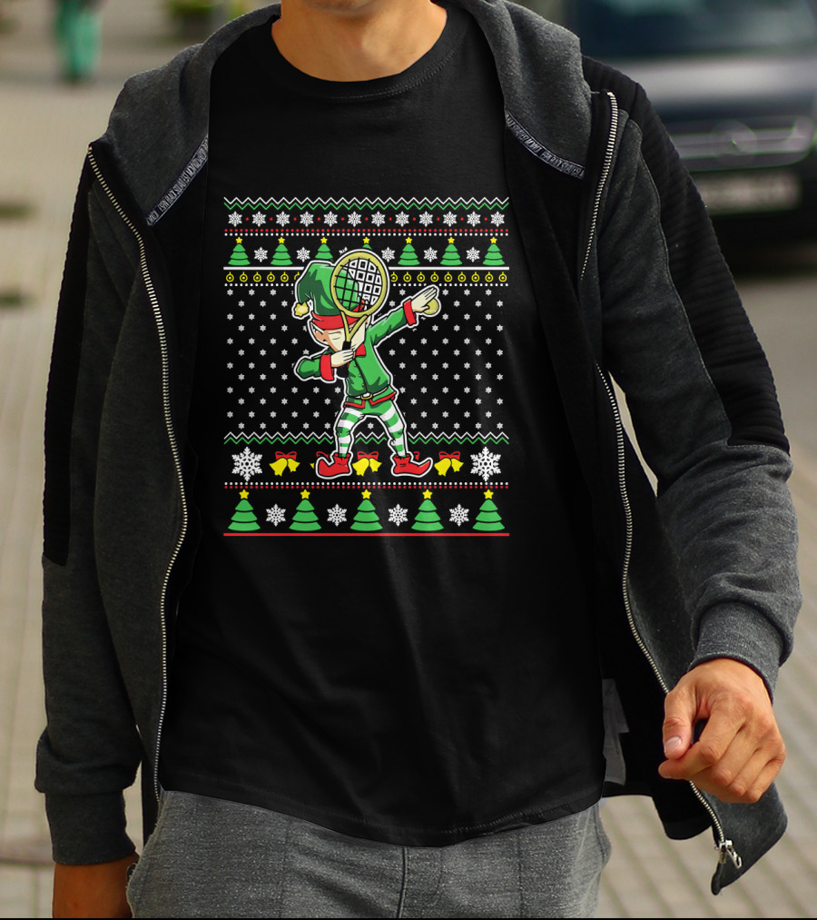 ELF Dabbing Tennis Dance Ugly Christmas T-Shirt
