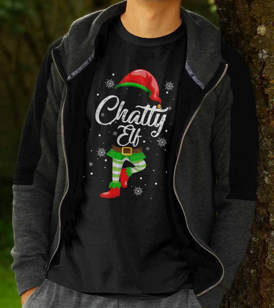 Chatty Elf Funny Christmas Costume Pajamas Festive Snowflakes T-Shirt