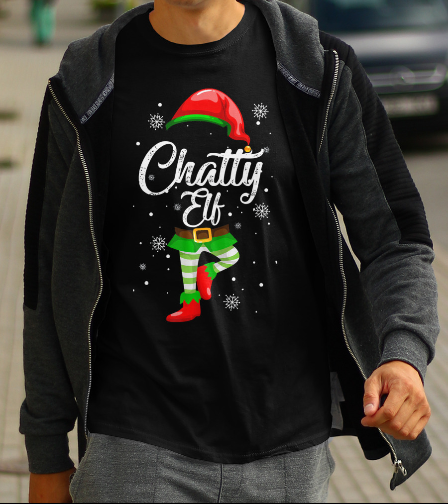 Chatty Elf Funny Christmas Costume Pajamas Festive Snowflakes T-Shirt