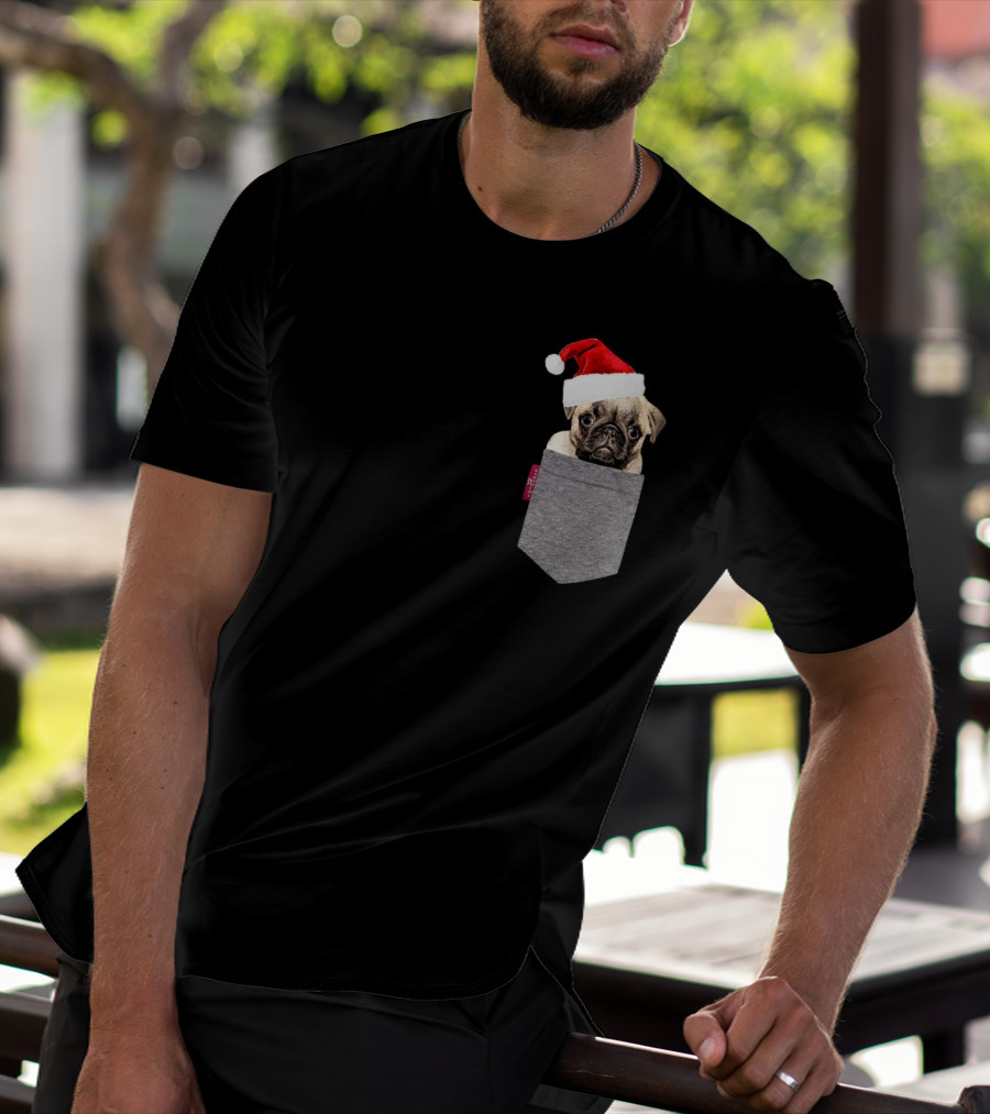 Santa Hat Funny Pug In A Pocket Cute T-Shirt