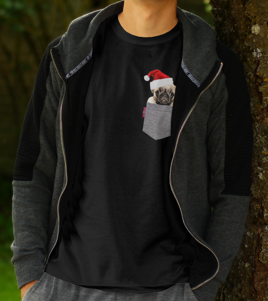 Santa Hat Funny Pug In A Pocket Cute T-Shirt