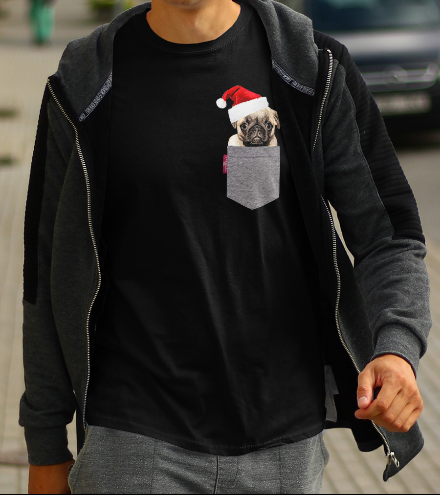Santa Hat Funny Pug In A Pocket Cute T-Shirt