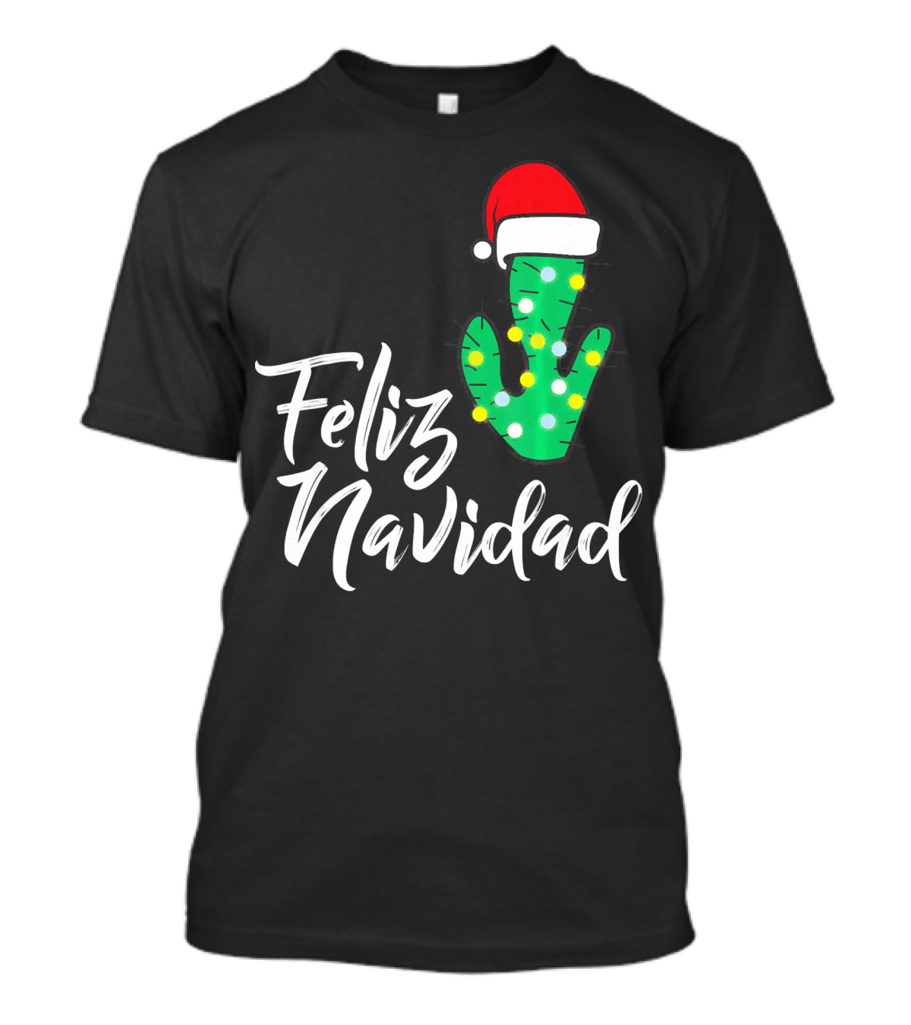 Feliz Navidad Cactus With Santa Hat And Christmas Lights T-Shirt