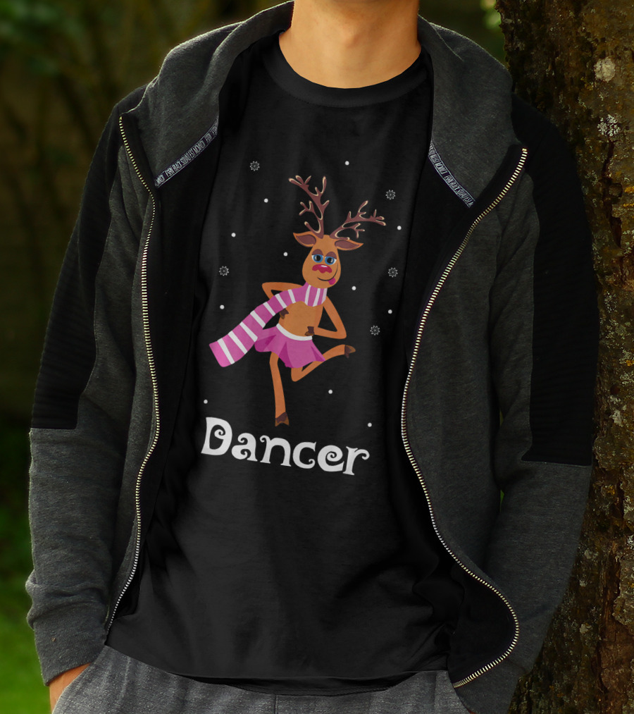 Dancer Pink Skirt Reindeer Girl With Antlers T-Shirt