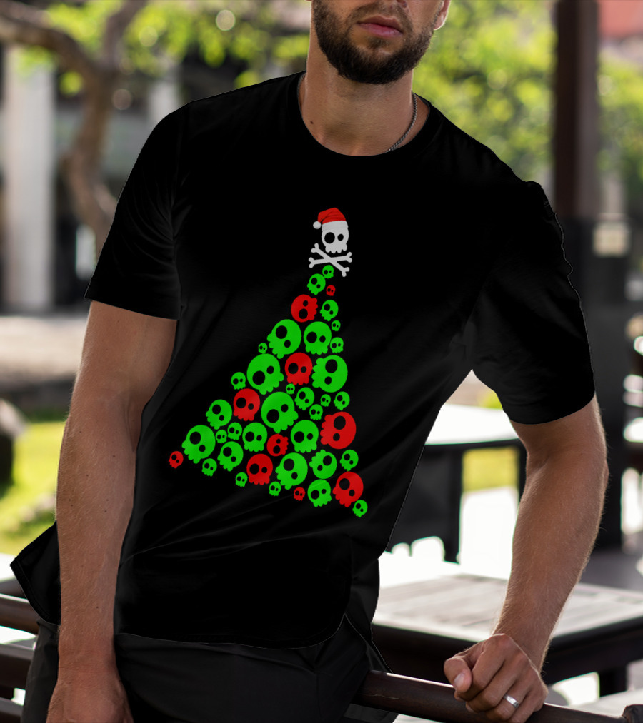Christmas Santa Skull Tree Holiday T-Shirt