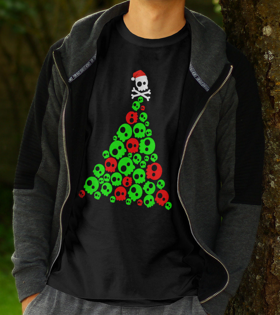 Christmas Santa Skull Tree Holiday T-Shirt