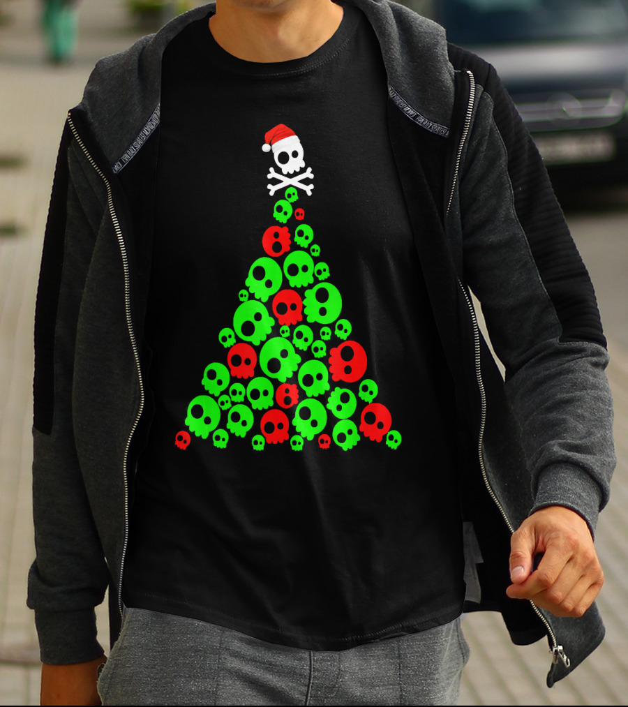 Christmas Santa Skull Tree Holiday T-Shirt