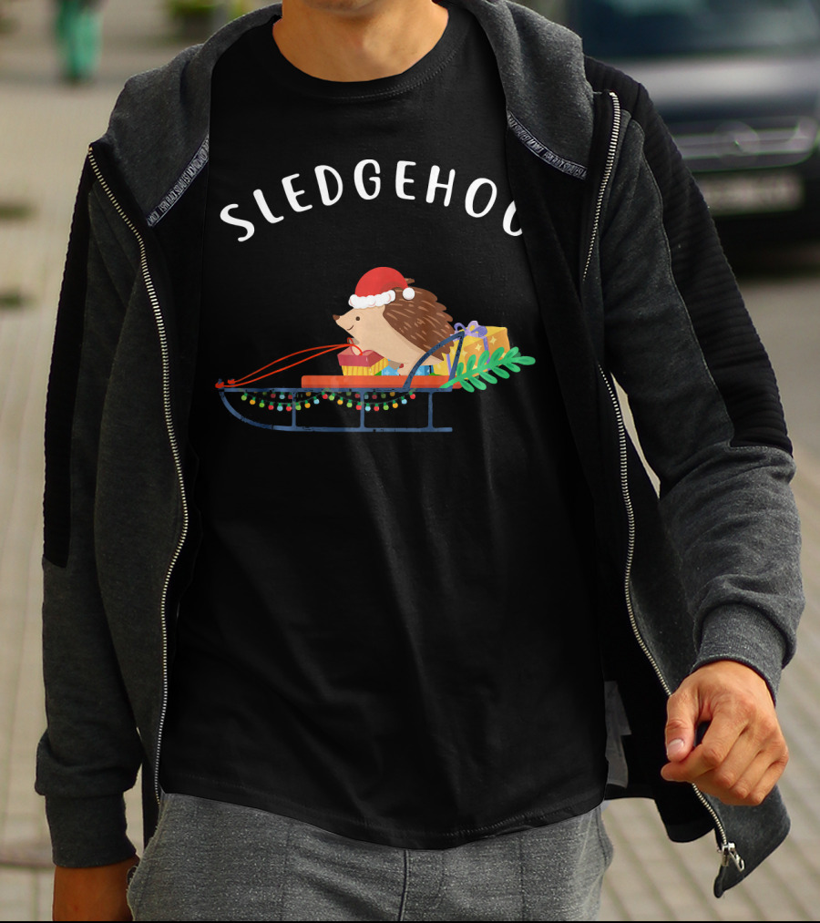 Sledgehog Santa Hedgehog On Christmas Sled With Presents T-Shirt