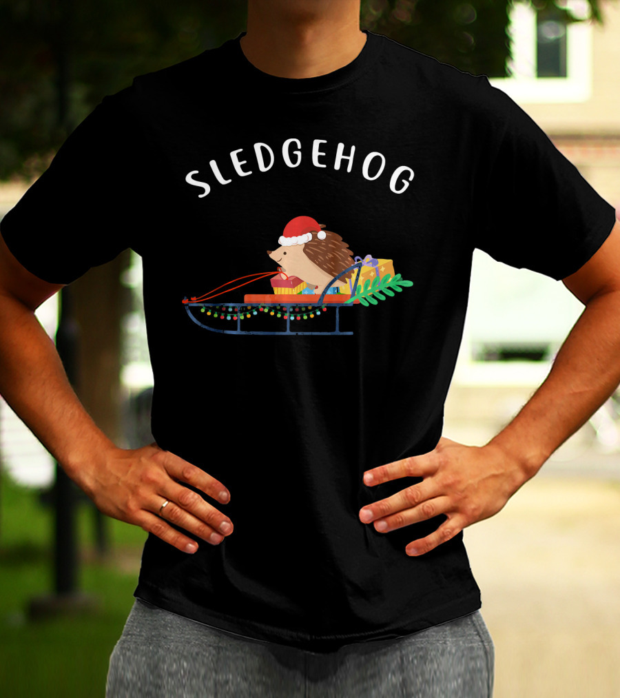 Sledgehog Santa Hedgehog On Christmas Sled With Presents T-Shirt
