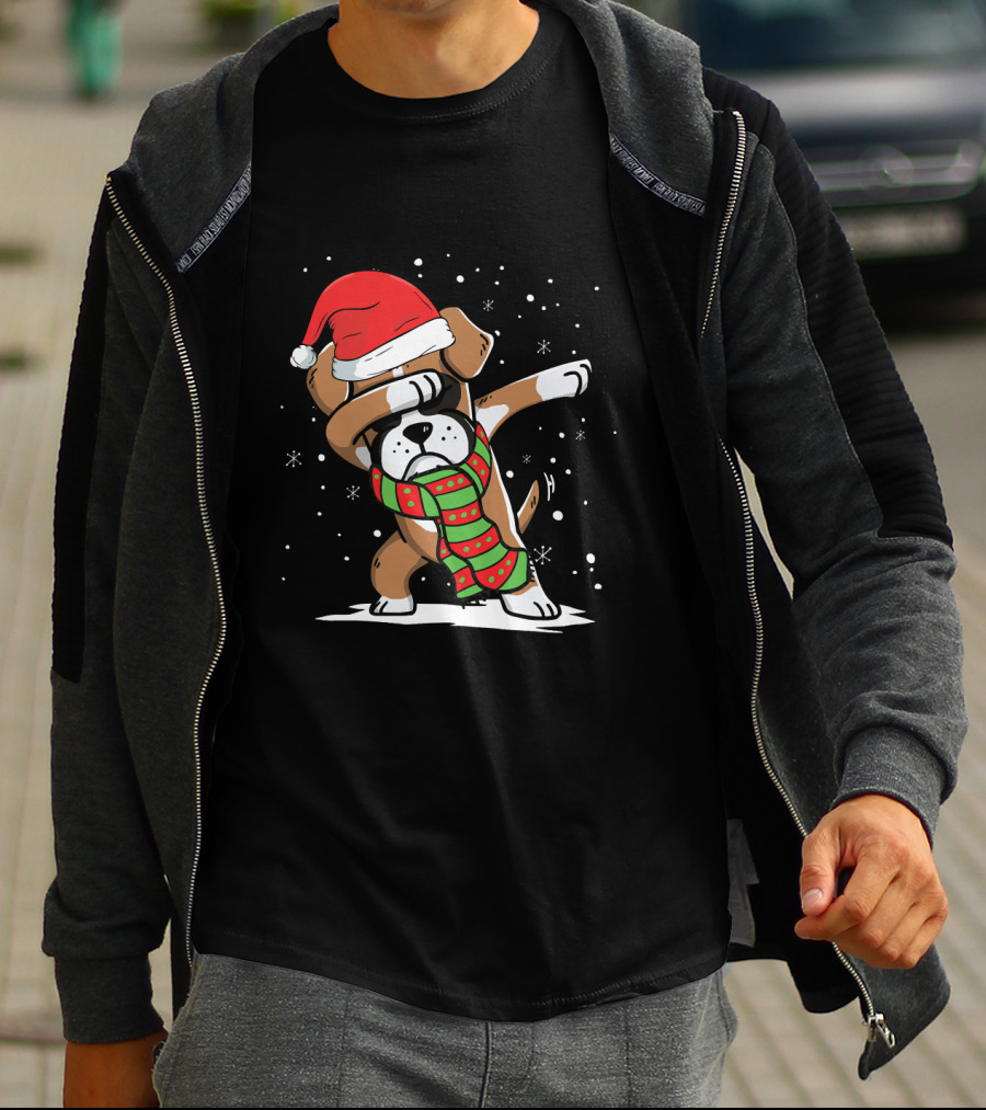 Santa Hat Dabbing Boxer With Christmas Scarf T-Shirt