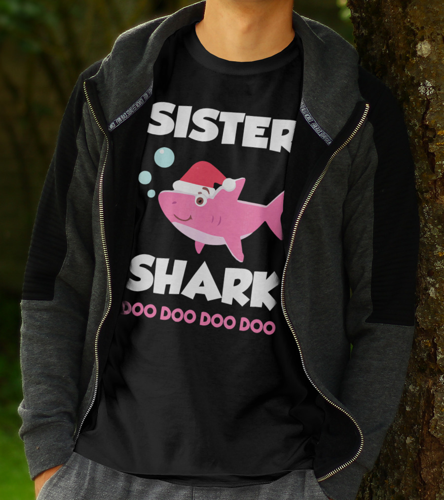 Sister Shark Doo Doo Doo Doo Christmas Hat Bubbles T-Shirt
