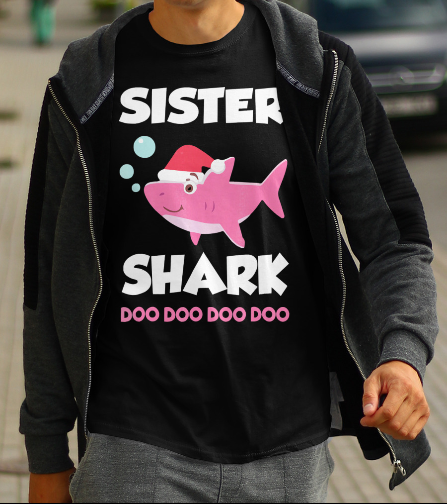 Sister Shark Doo Doo Doo Doo Christmas Hat Bubbles T-Shirt