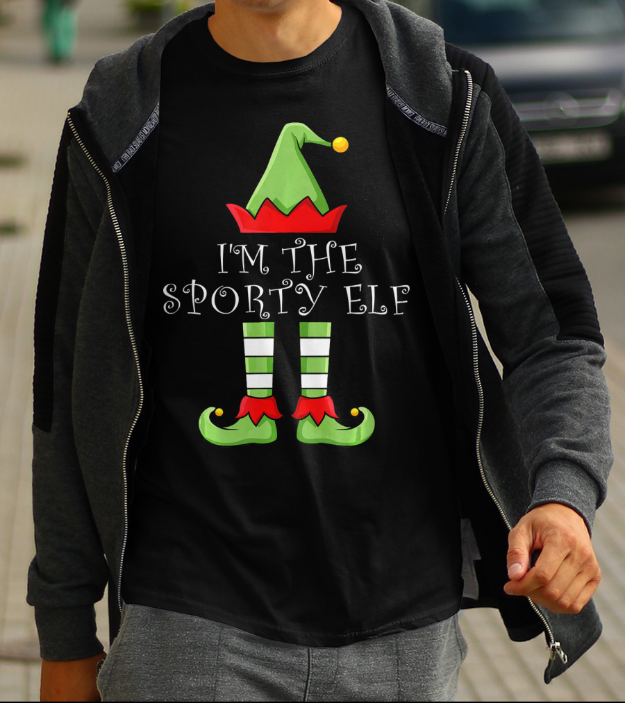 I'm The Sporty Elf Christmas Hat And Striped Shoes T-Shirt
