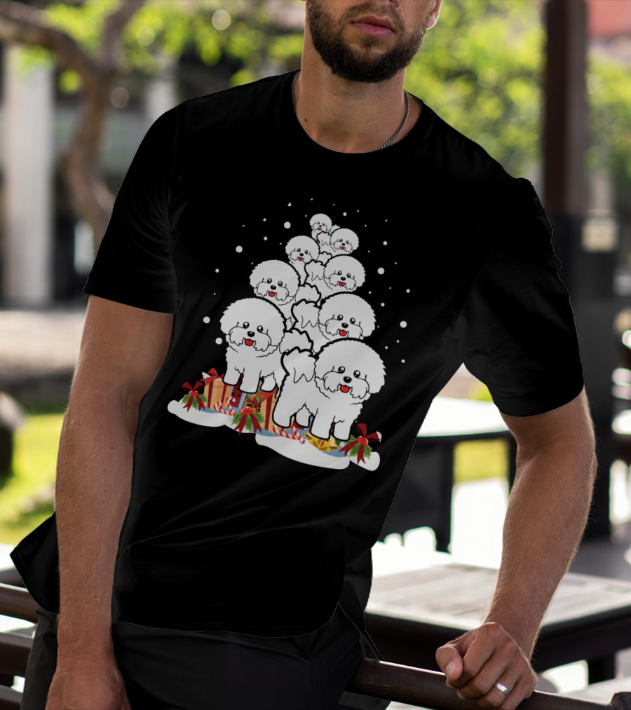 Bichon Frise Christmas Tree With Gifts And Snowflakes T-Shirt