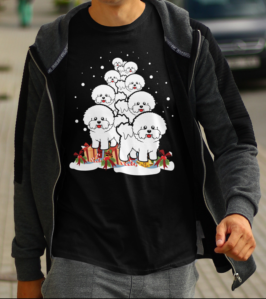 Bichon Frise Christmas Tree With Gifts And Snowflakes T-Shirt