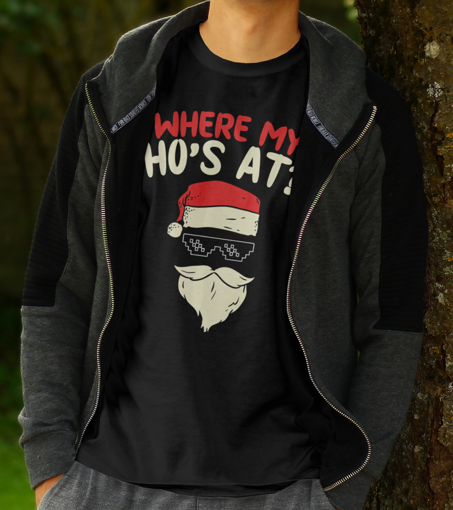 Where My Ho's At Santa Pixel Sunglasses T-Shirt