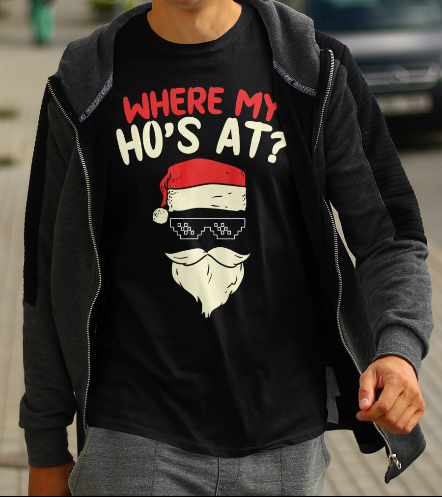 Where My Ho's At Santa Pixel Sunglasses T-Shirt