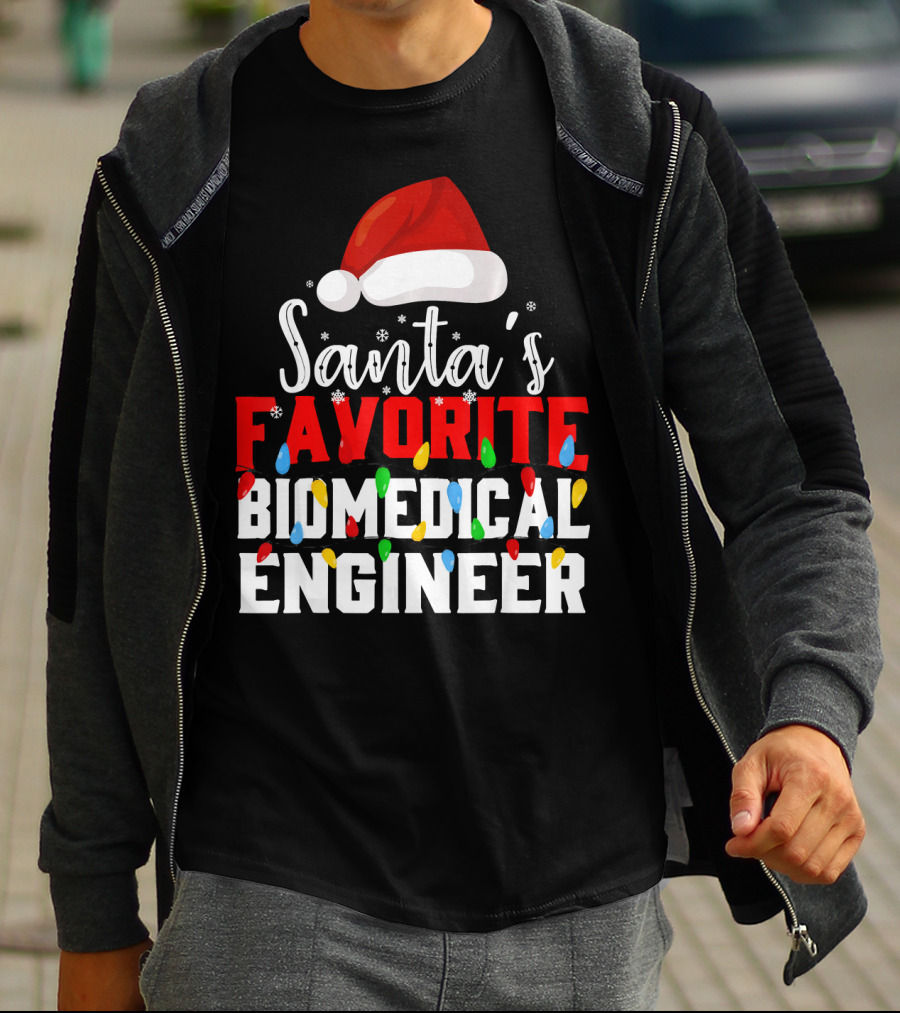 Santa's Favorite Biomedical Engineer Christmas Lights Snowflakes Hat T-Shirt